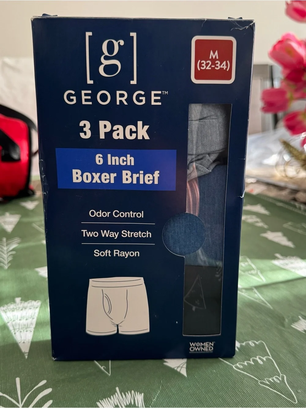 George Men's 3 Pack Soft Touch Rayon 6 Inch Boxer Briefs M 32-34 Assorted Blue